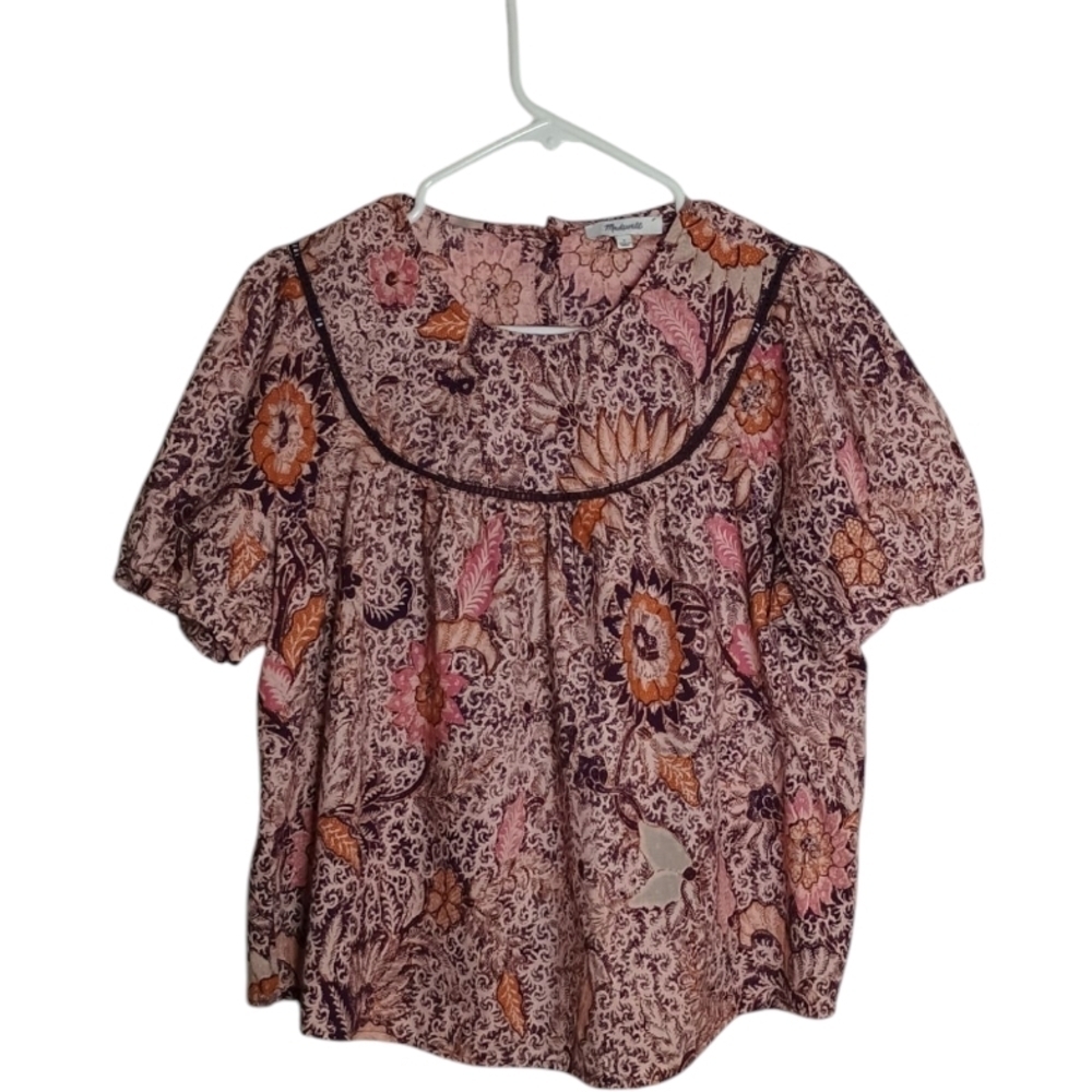 Madewell Yoked Puff Sleeves Top In Ball Bloom - Picture 2 of 9